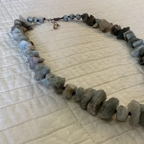Raw Aquamarine Nugget Necklace Natural Rough Stone Crystal Chunky Statement - Picture 3 of 6
